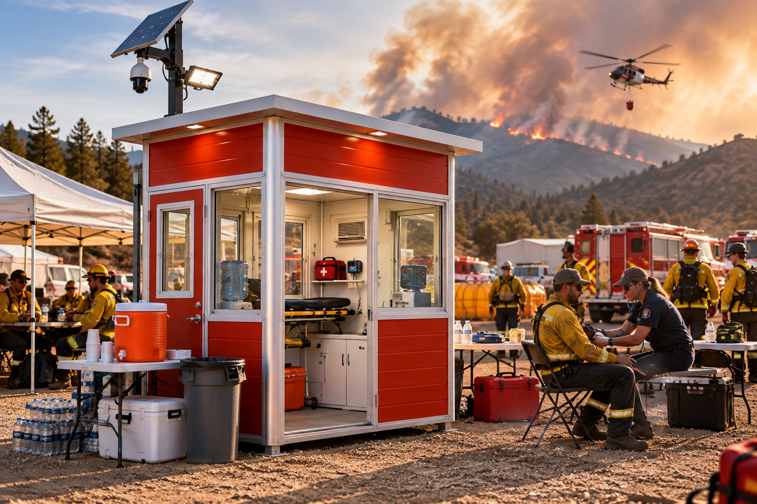 RedBox 911 emergency responder support station at wildfire incident command area